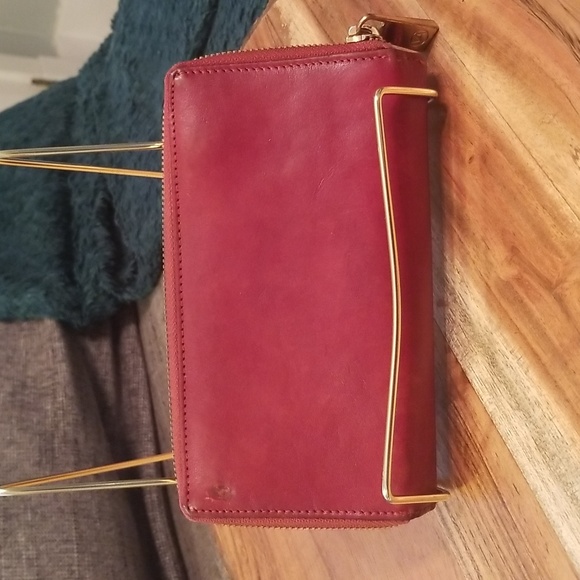Valentina Made In Italy Leather Wallet Zip Around & Snap Front Wine Color - Picture 2 of 16